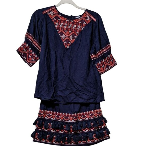 New Roberta Roller Rabbit embroidered tasseled skirt top set navy size XS/S - Picture 12 of 12